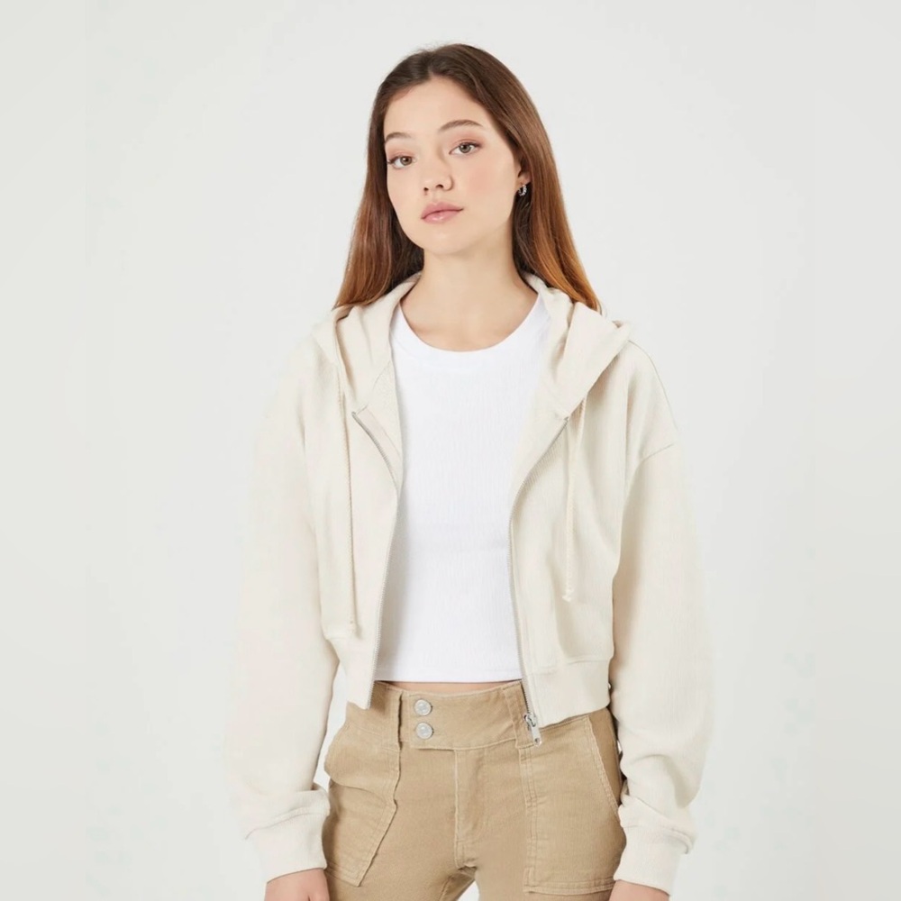 BRAND NEW Cropped Tan Zip Hoodie Size M